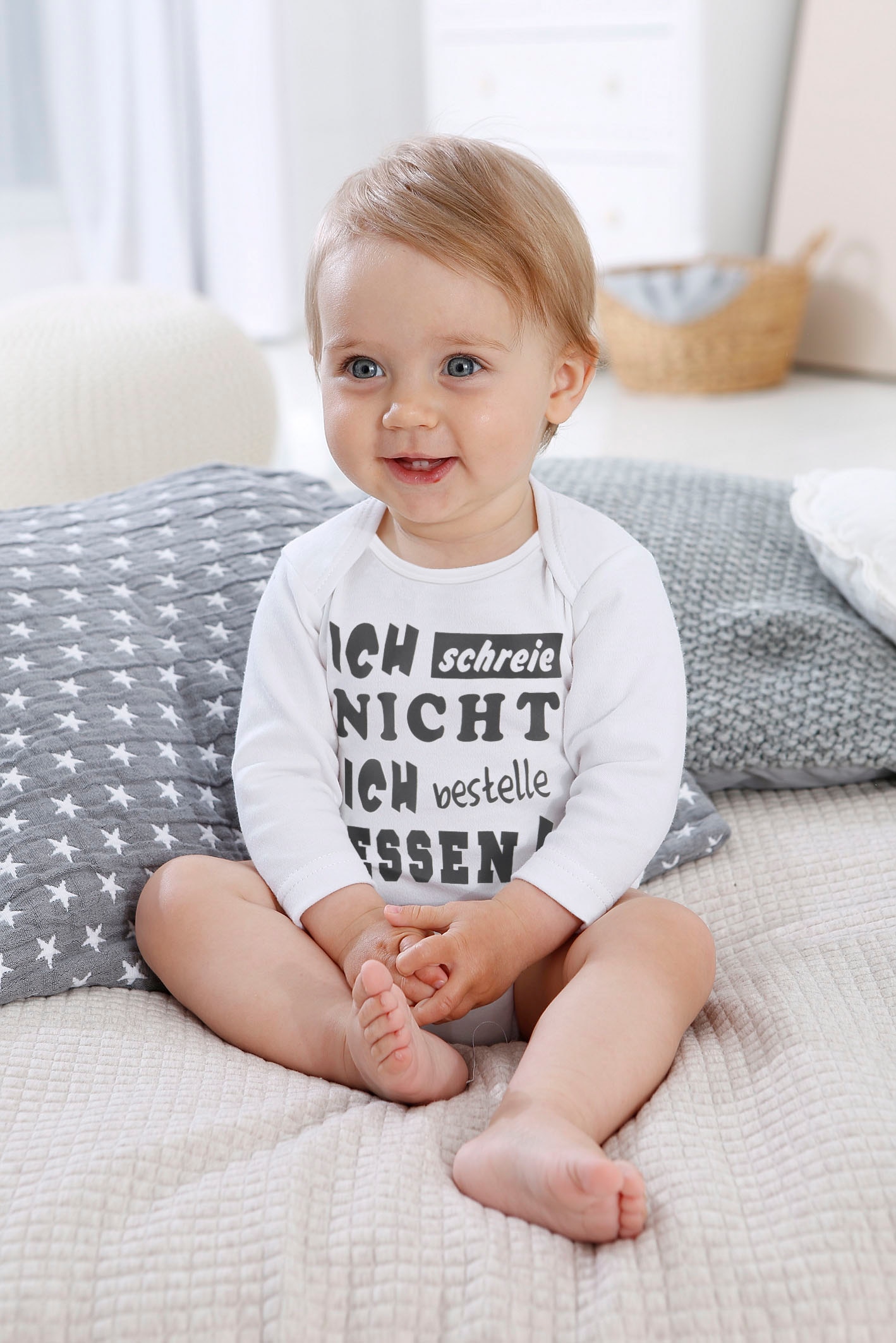KIDSWORLD Langarmbody »Ich schreie nicht, ich bestelle Essen«, aus Bio-Baumwolle