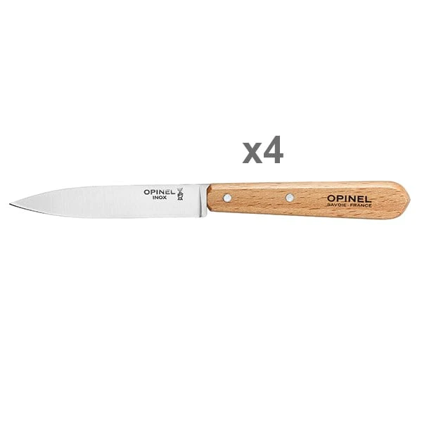 Set 4 couteaux office lames lisses inox 10 cm couleur naturel Opinel