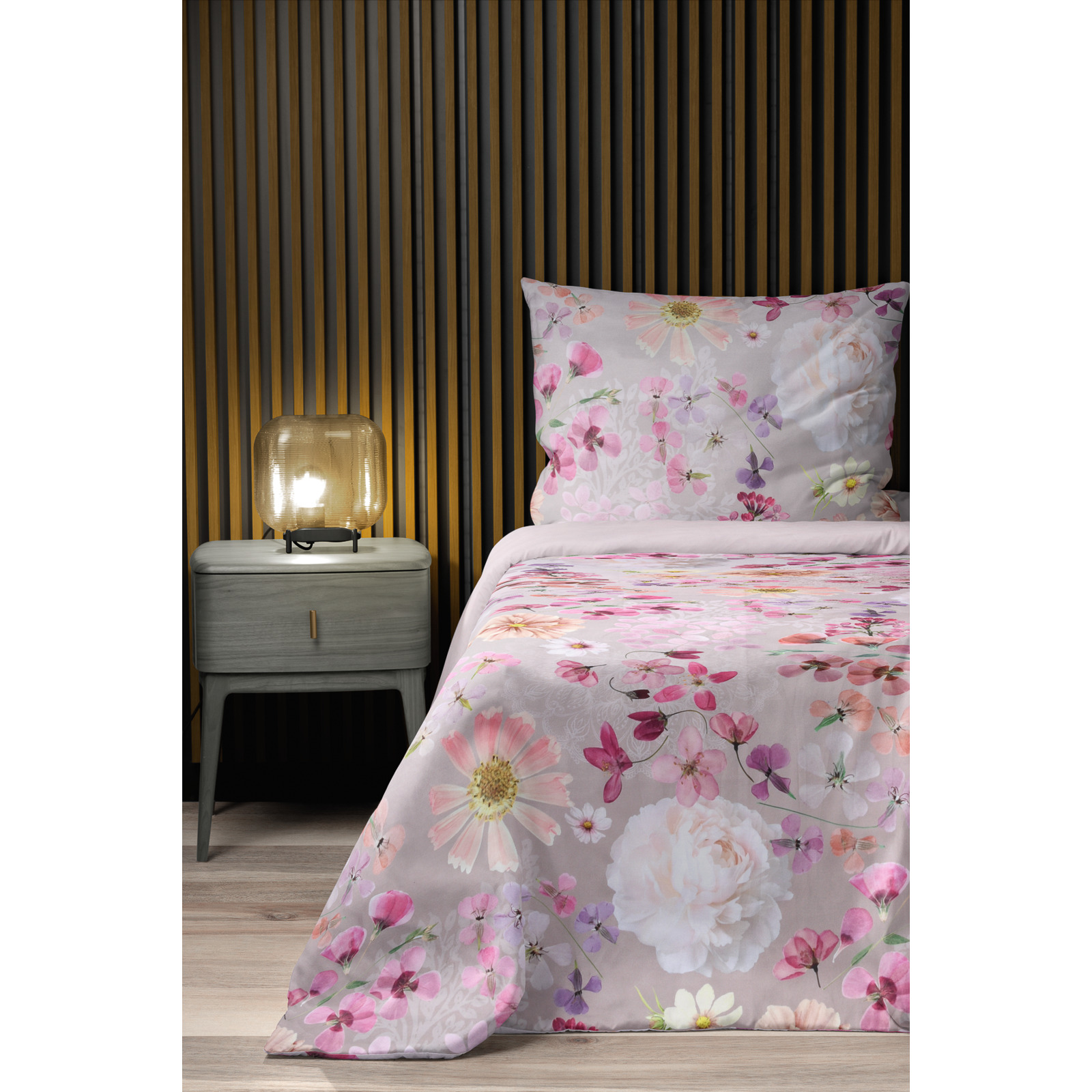 Bettwäsche Satin Blumen rosa 200x210 2x65x65 Bettanzug Fra