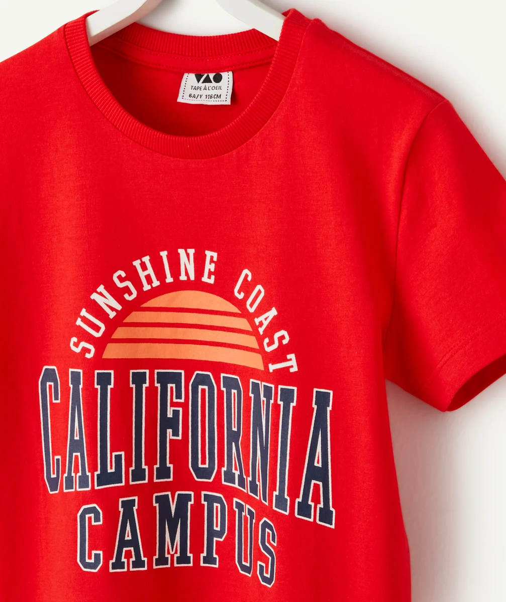 t-shirt manches courtes garçon en coton bio rouge thème californie