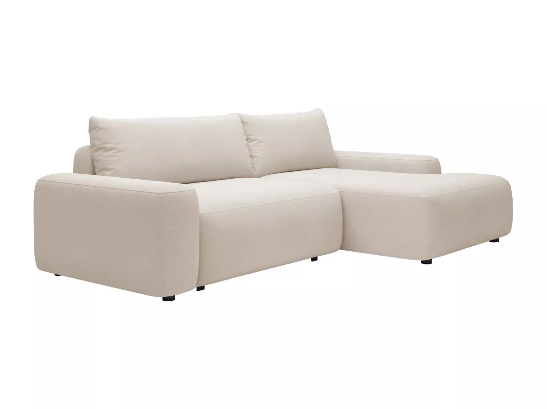 Canapé d'angle droit convertible en tissu texturé beige DAVISO