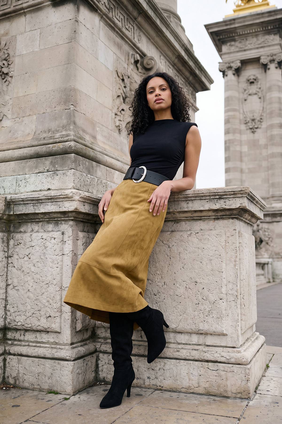 Wallis Jupe Midi En Synthétique Avec Détails De Coutures