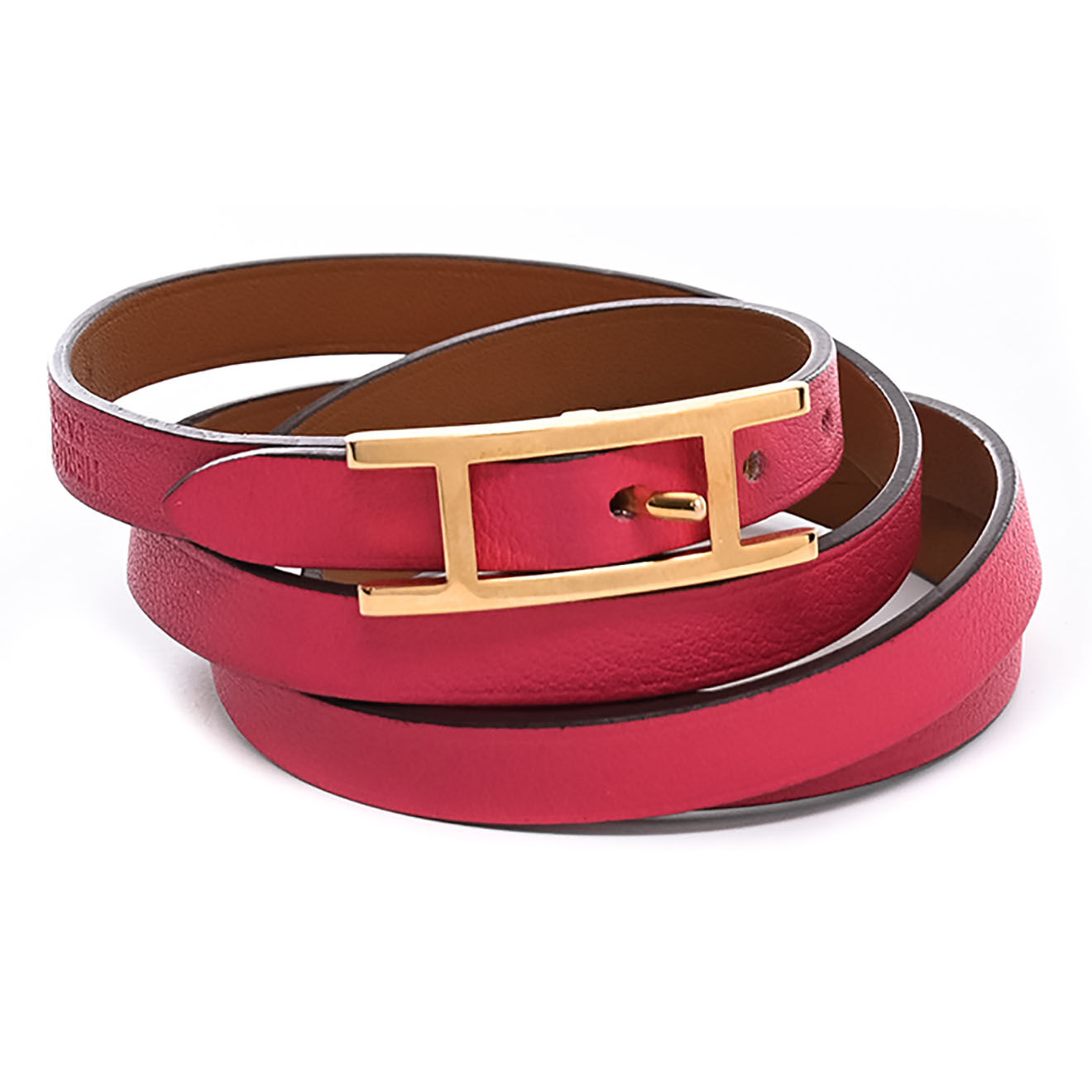Hermès Bracelet Behapi triple tours en Cuir rose - Très bon état