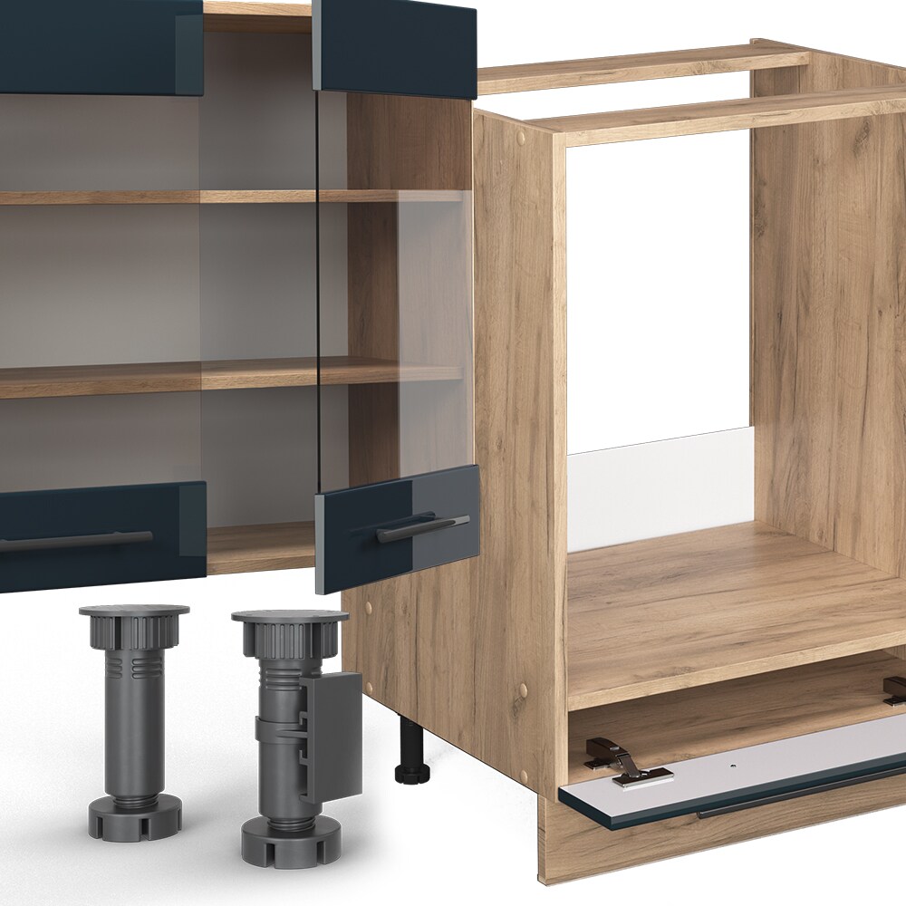 Vicco Küchenzeile Fame-Line Eiche Dunkelblau Hochglanz 355 cm mit Arbeitsplatte Anthrazit
