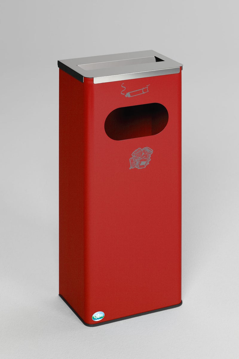 PROREGAL Robuuste Combi-asbak met RVS deksel HxBxD 76 x 31 x 22 cm Gegalvaniseerd staal Rood