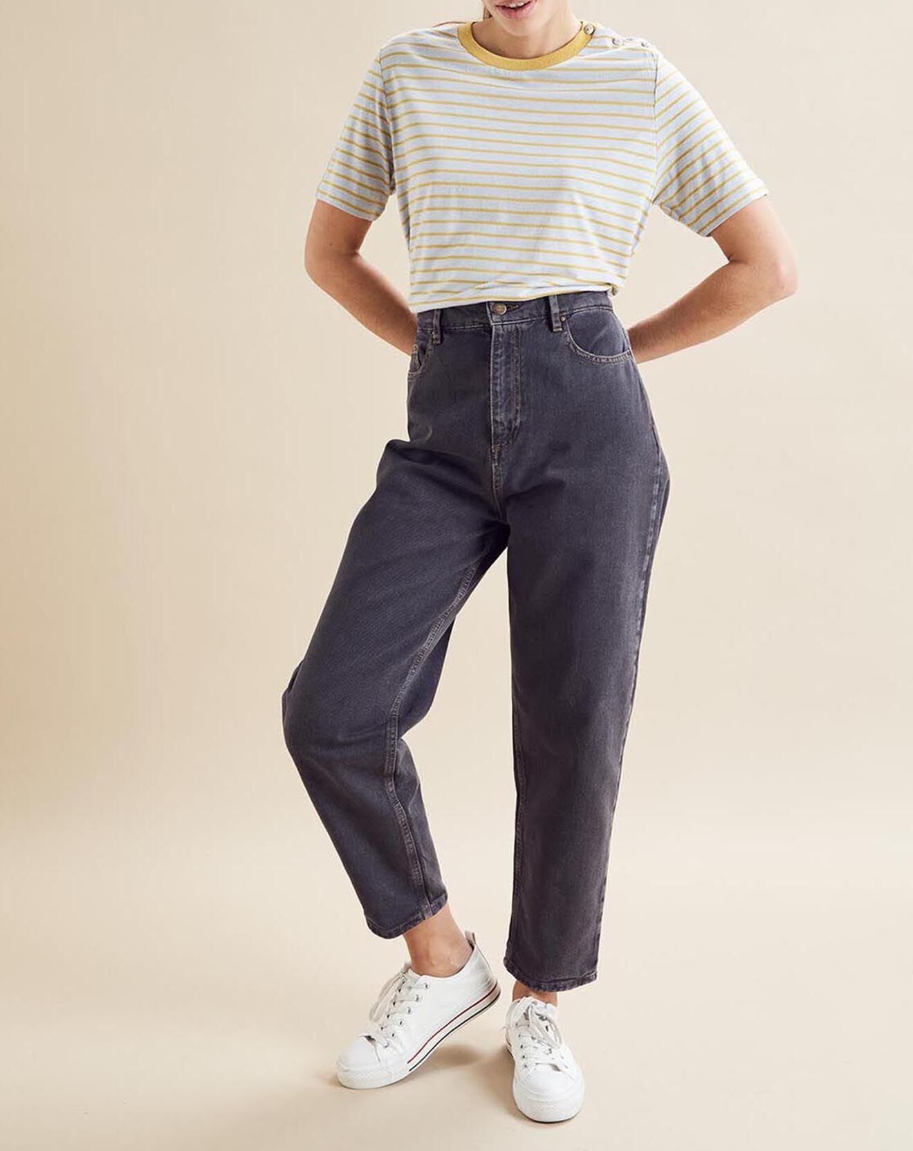 Chloé Stora T-Shirt en Lin mélangé Théon à rayures ciel/jaune