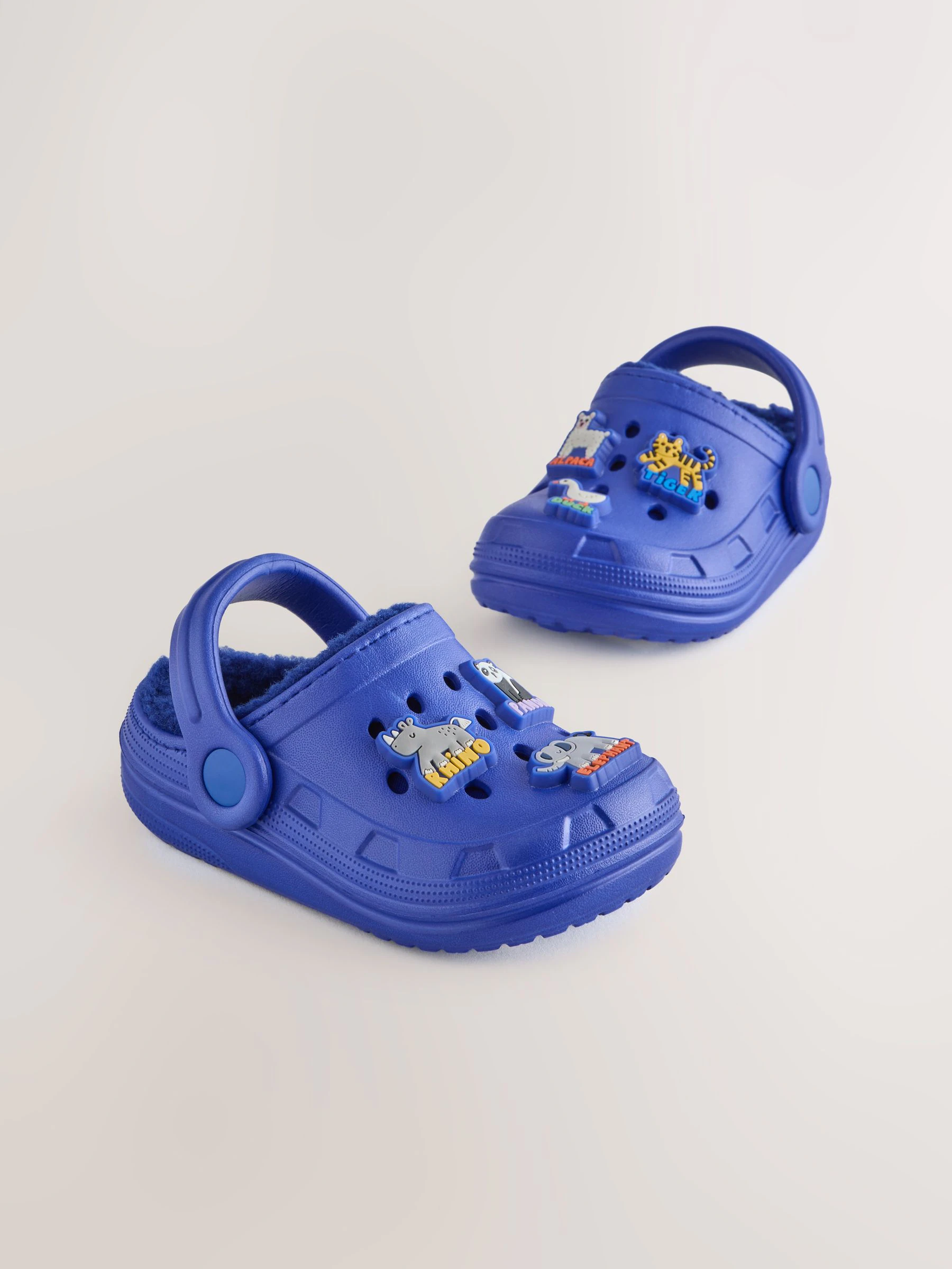 Blauw met dierenprint - Warme gevoerde pantoffelklompen