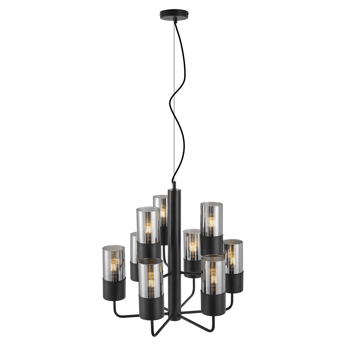 Moderne kroonluchter zwart met smoke glas 9-lichts - Laura
