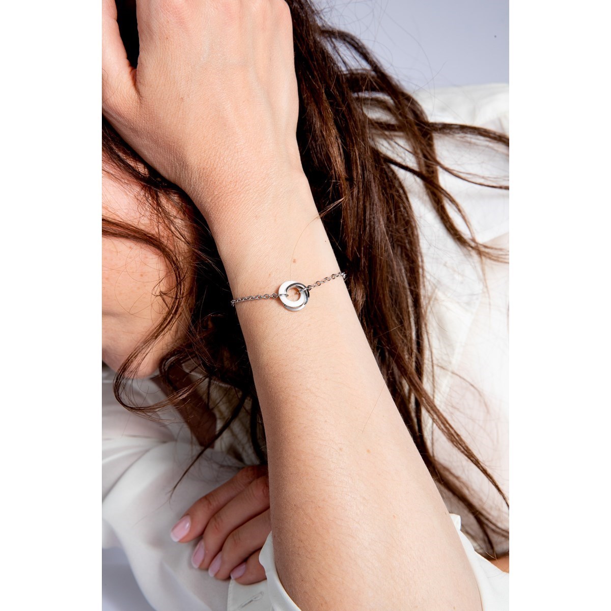 Bracelet souple mono-motif en Acier 316L et céramique - blanc brillant