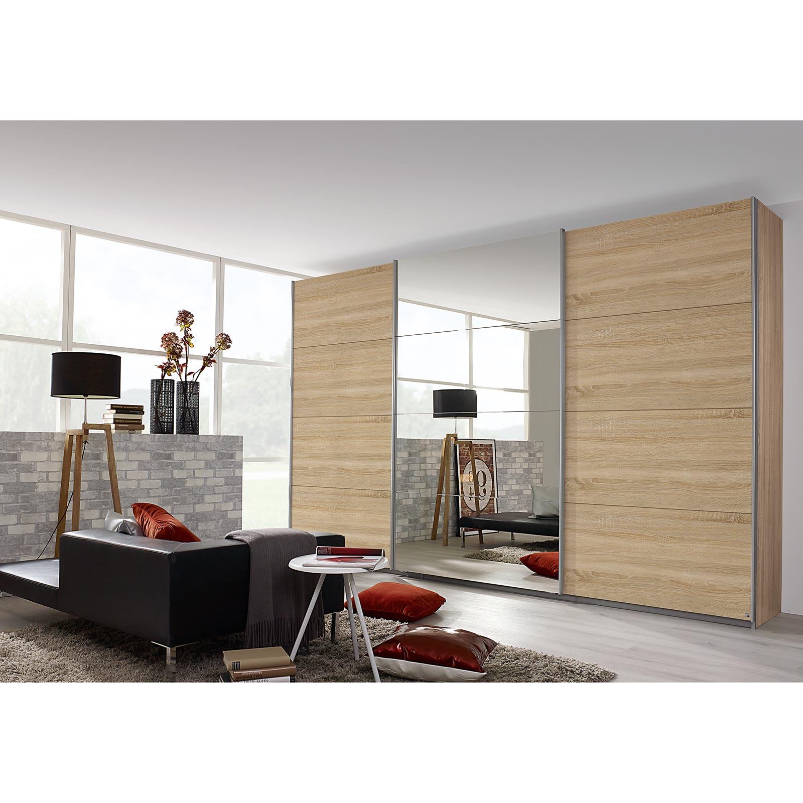 Schwebetürenschrank - Eiche Sonoma - mit Spiegel - 360x229 cm