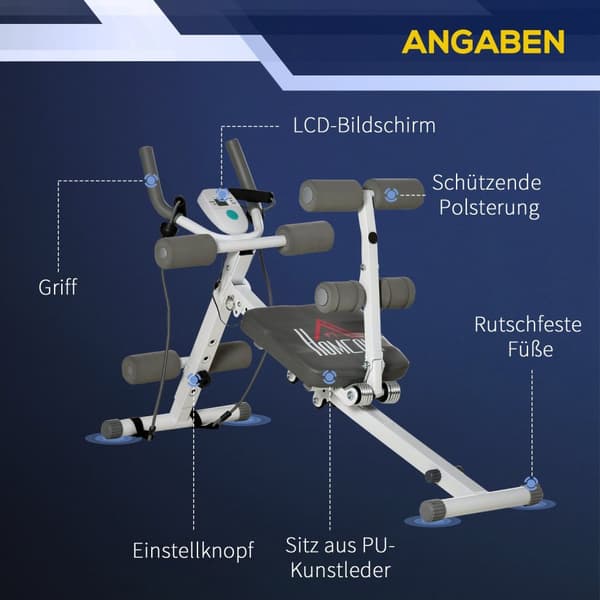 2-i-1 magetrener, magetrener med justerbar magemuskelbenk, høydejusterbar trener med LCD-skjerm, for muskelbygging, fitness, belastningskapasitet oppt