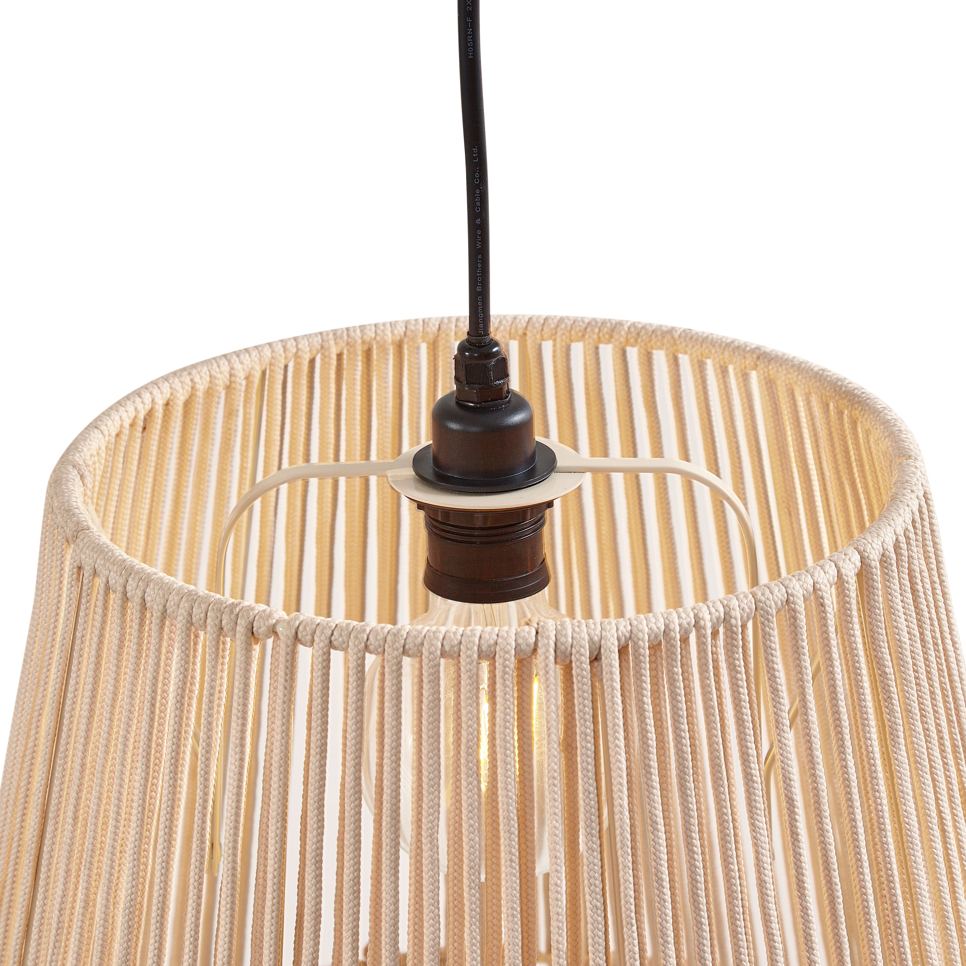 Buiten hanglamp zwart met beige kap van touw IP44 - Cava Jayla