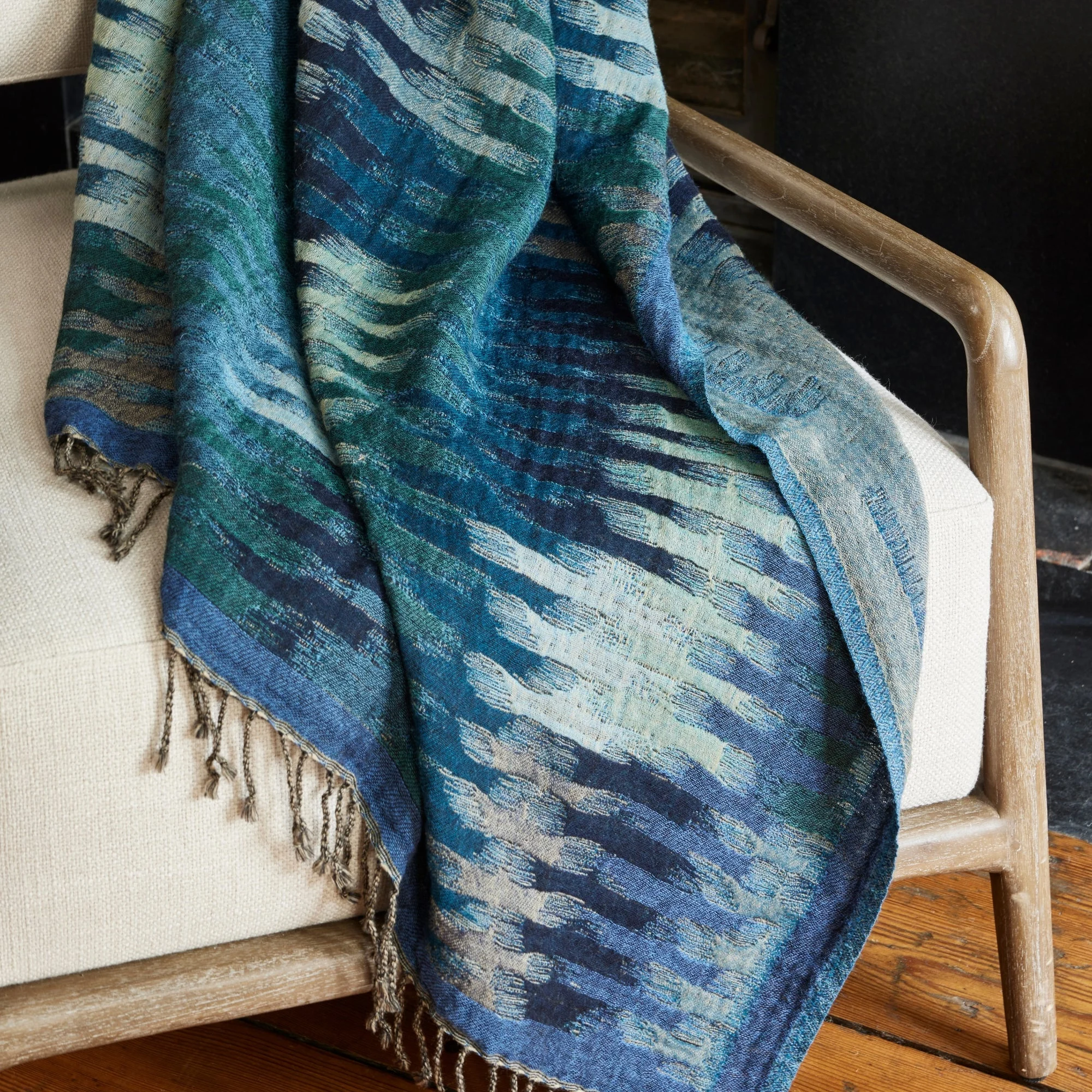KHAN - Plaid pure laine | Bleu