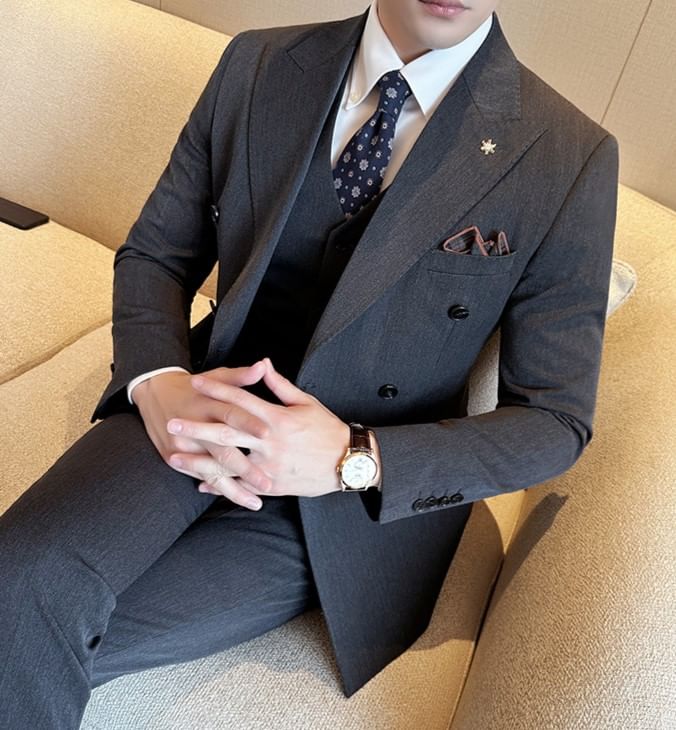 Blueforce - Set: Effen dubbelrijs blazer + vest + pantalon