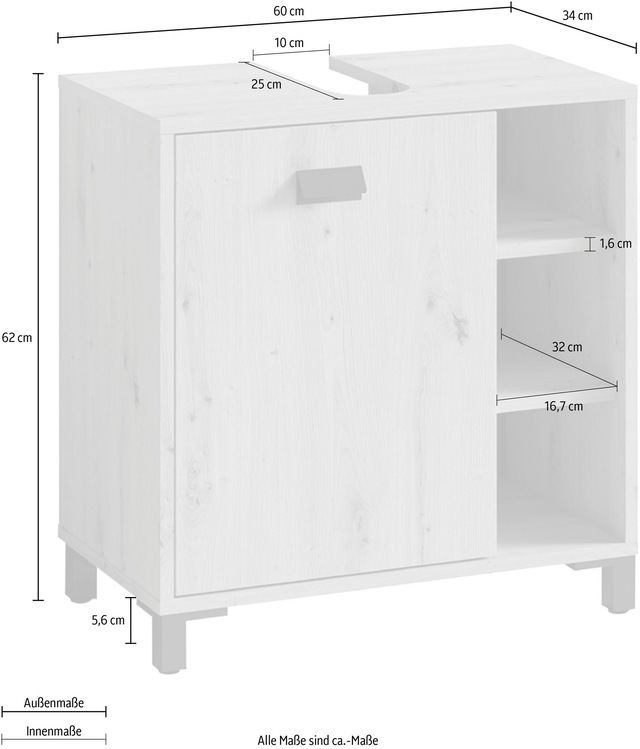 byLIVING Waschbeckenunterschrank »Wellness« 1 Stk. tlg. 60cm Waschbeckenunterschrank mit Metallgriff und viel Stauraum.