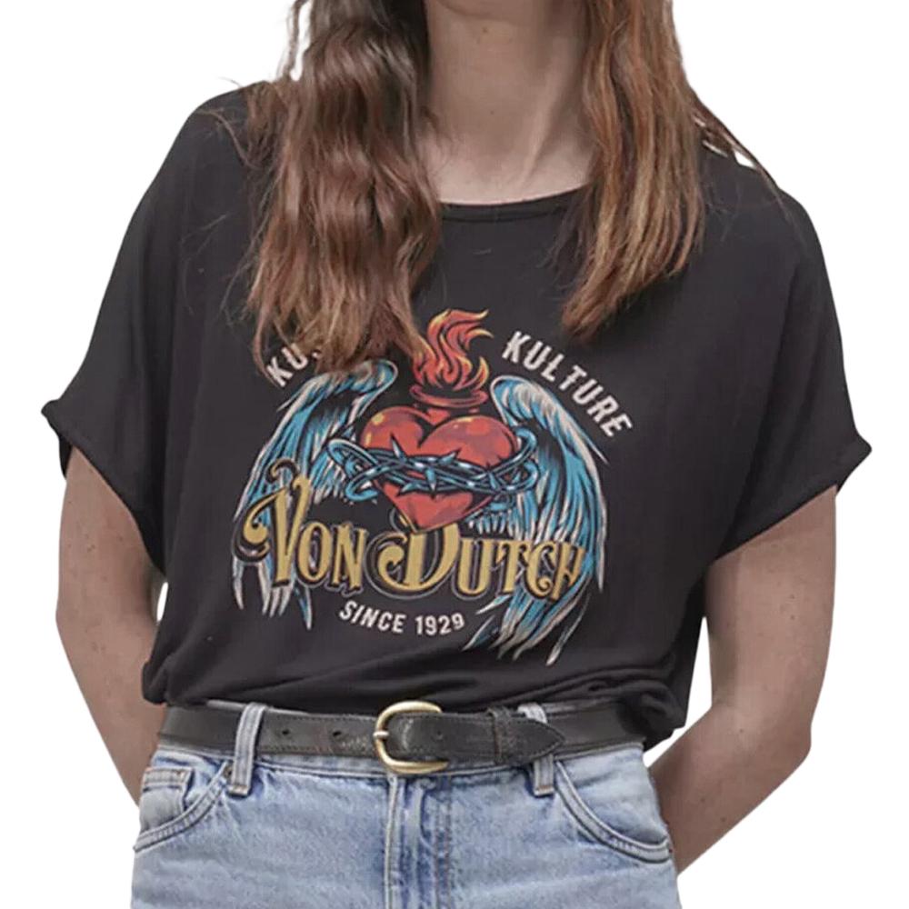 Von Dutch T-shirt Noir Femme Von Dutch Coeur de Feu