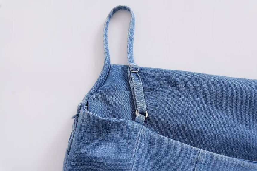 Avauntgardo - Spaghettibandjes denim A-lijn midi-jurk