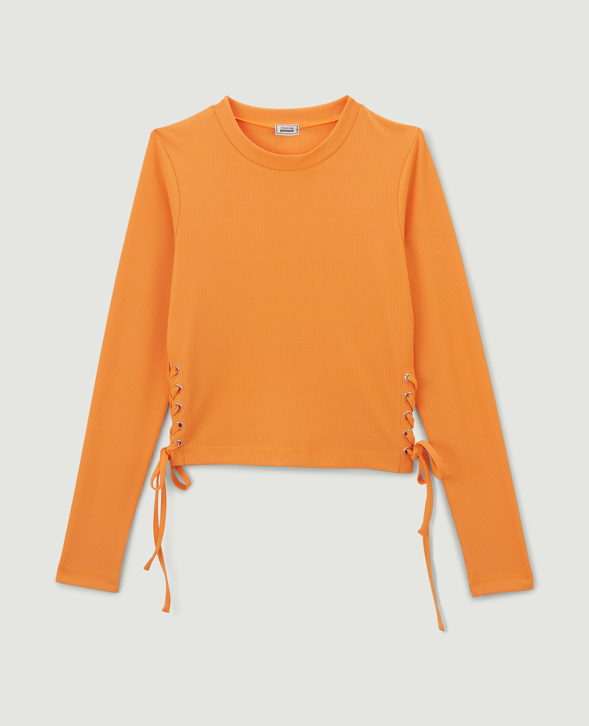 Top maille côteléee avec lacets - Orange