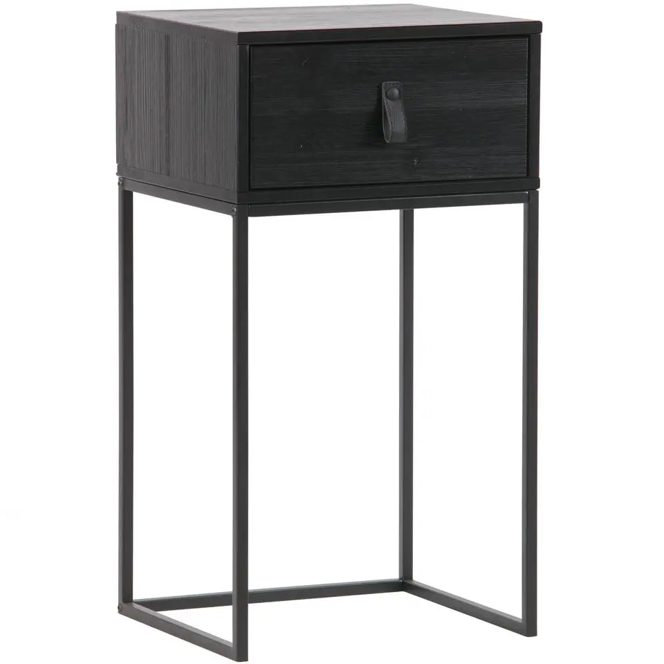 WOOOD Zola Nachtkastje Met Lade - Grenen Geborsteld - Zwart - 74x40x35