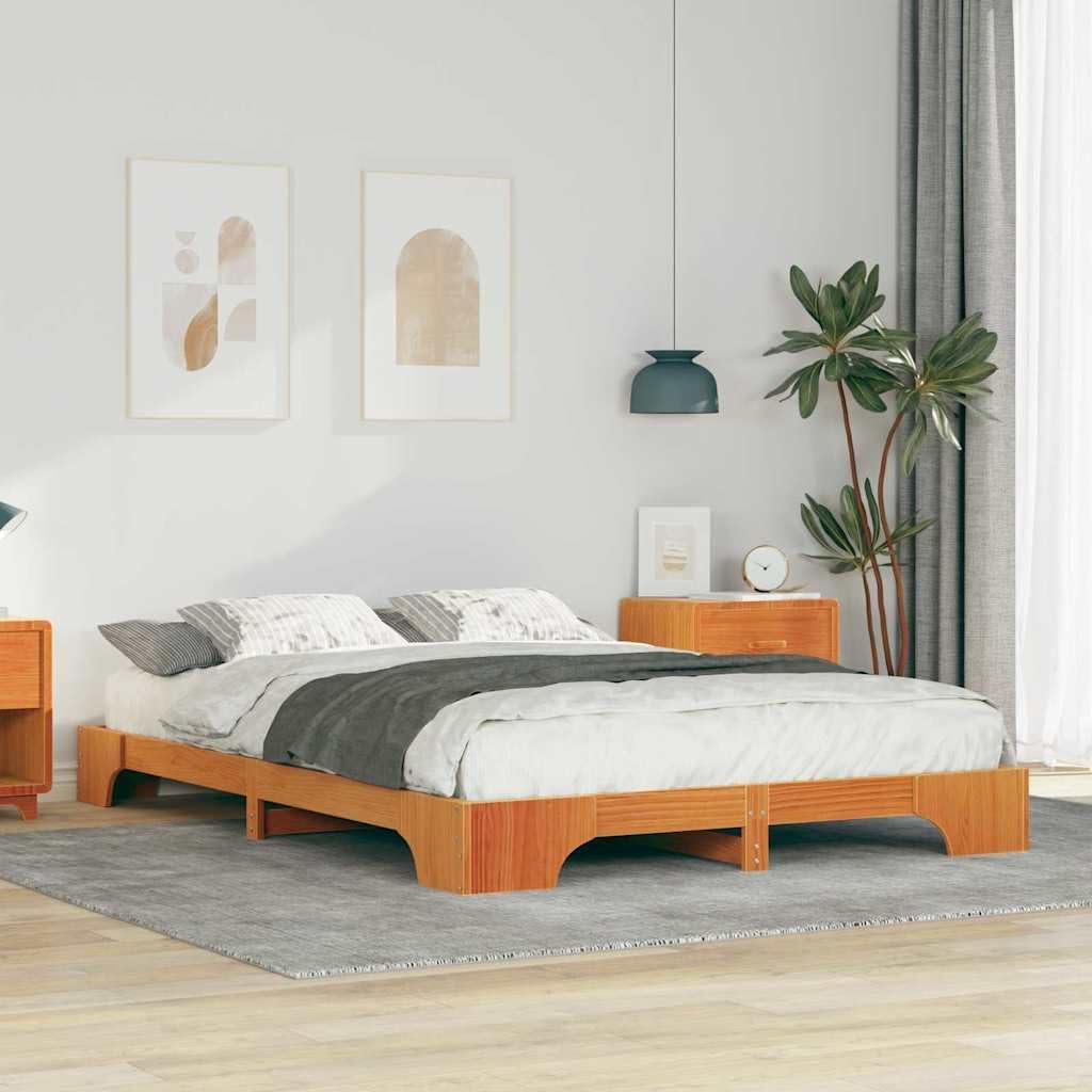 vidaXL Bettrahmen Braun 140 x 210 cm Massives Kiefernholz, Moderner rechteckiger Bettgestell, haltbares Kiefernholz, trendiges Latten-Design, praktische Möbel für Dein Schlafzimmer