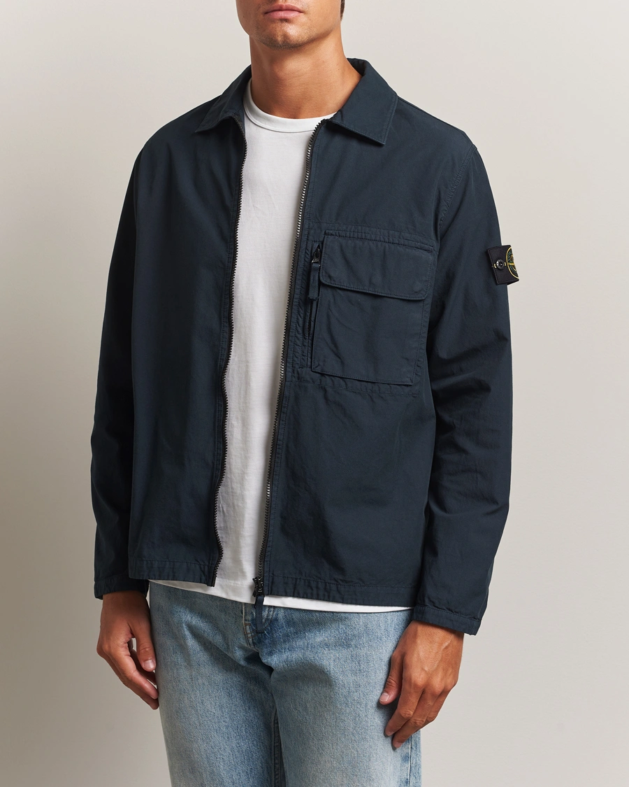 Stone Island Garment Dyed Organic Cotton Zip Overshirt Navy