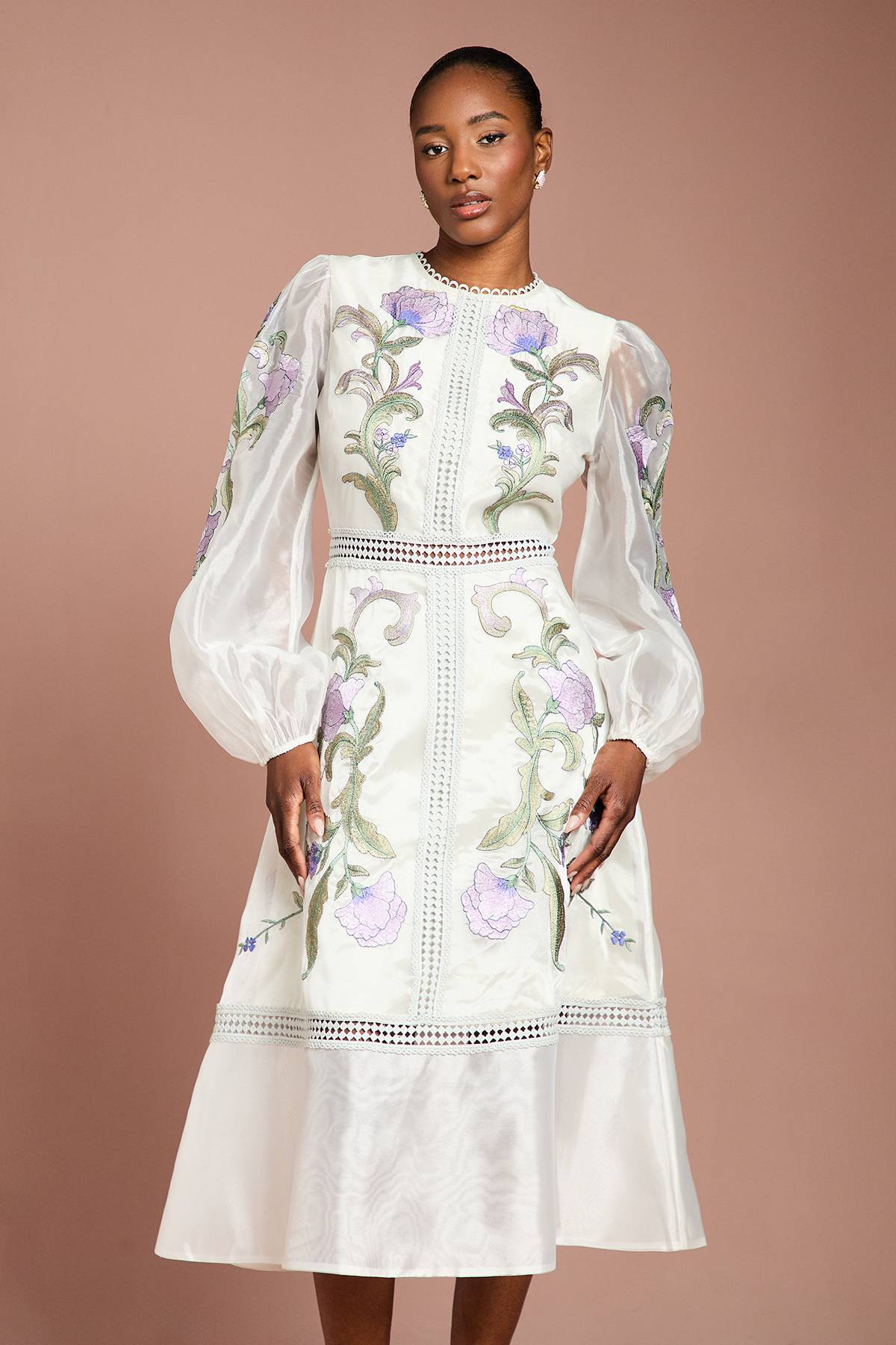 Coast Robe Midi À Manches Bouffantes Brodée