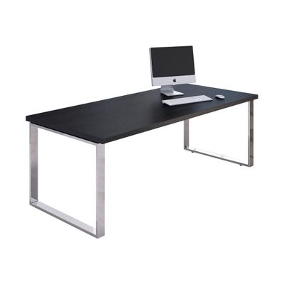 Bureau Manager FLORA - L210 x P90 cm - pieds cadre en métal effet chromé - plateau imitation frêne noir