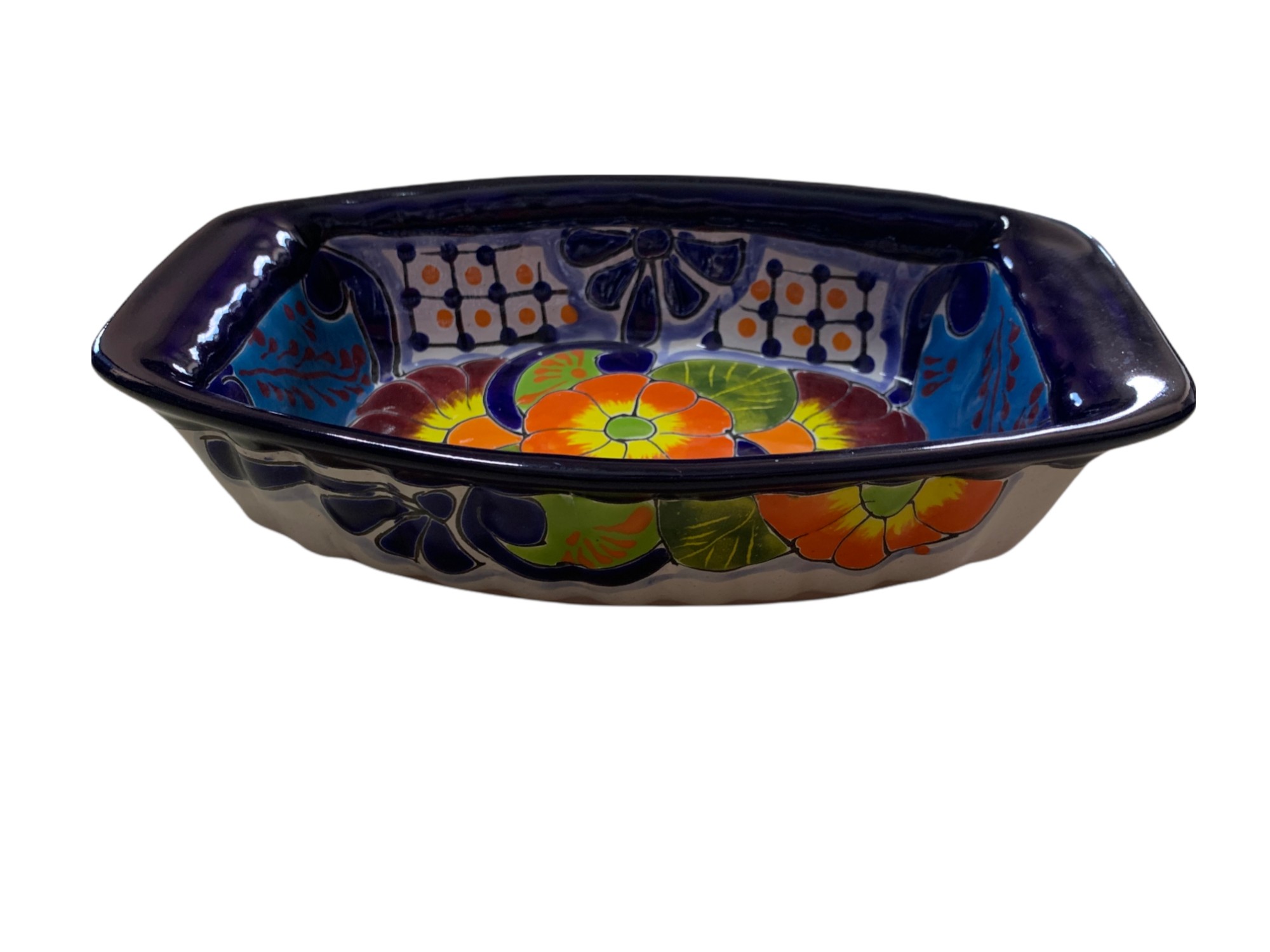 Keramik-Schale 'Blumen', handbemalt, L 25 cm, B 15 cm, H 6 cm von fischer's lagerhaus
