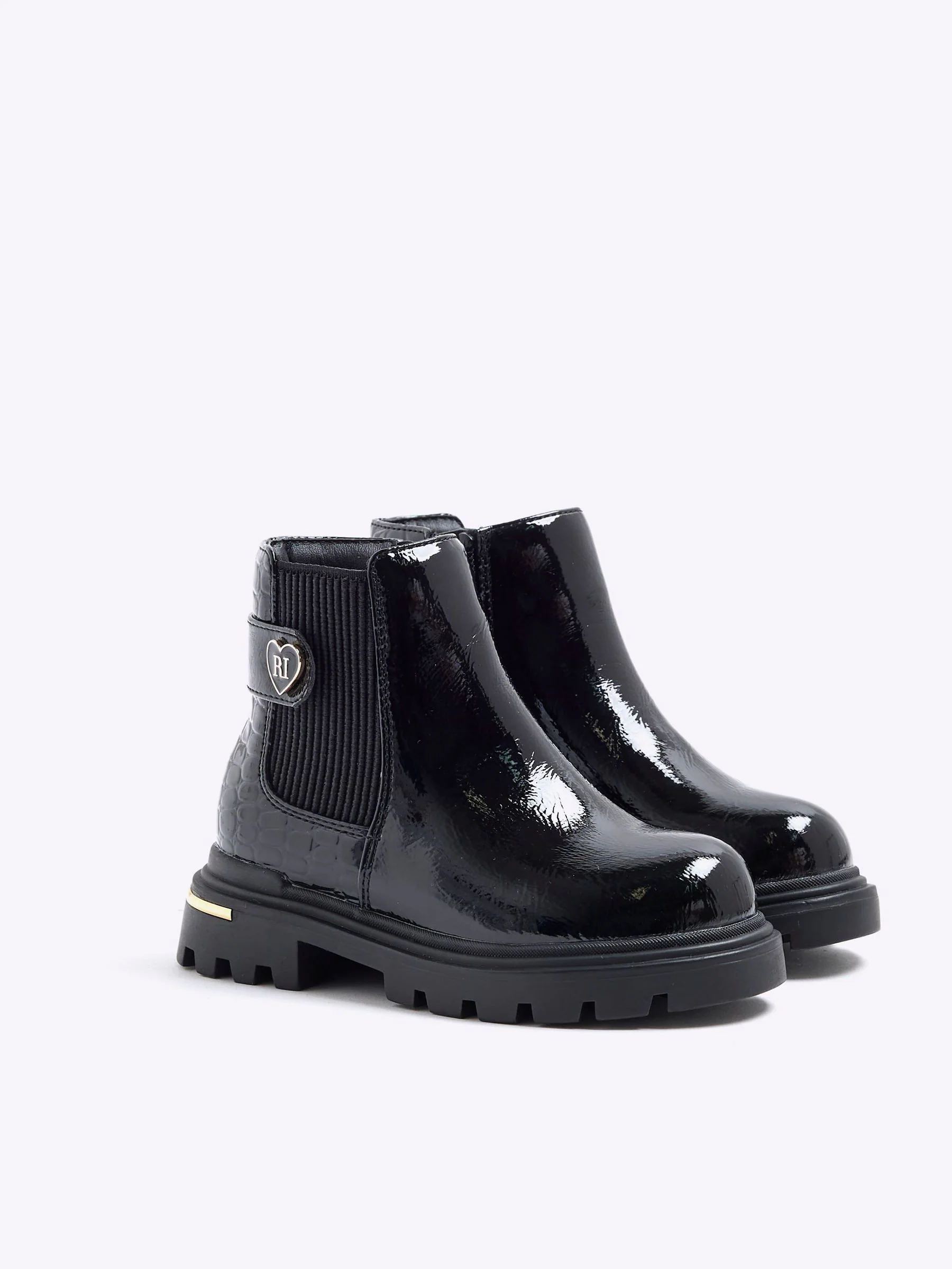 River Island Patent Heart Print Strap Chelsea Boots