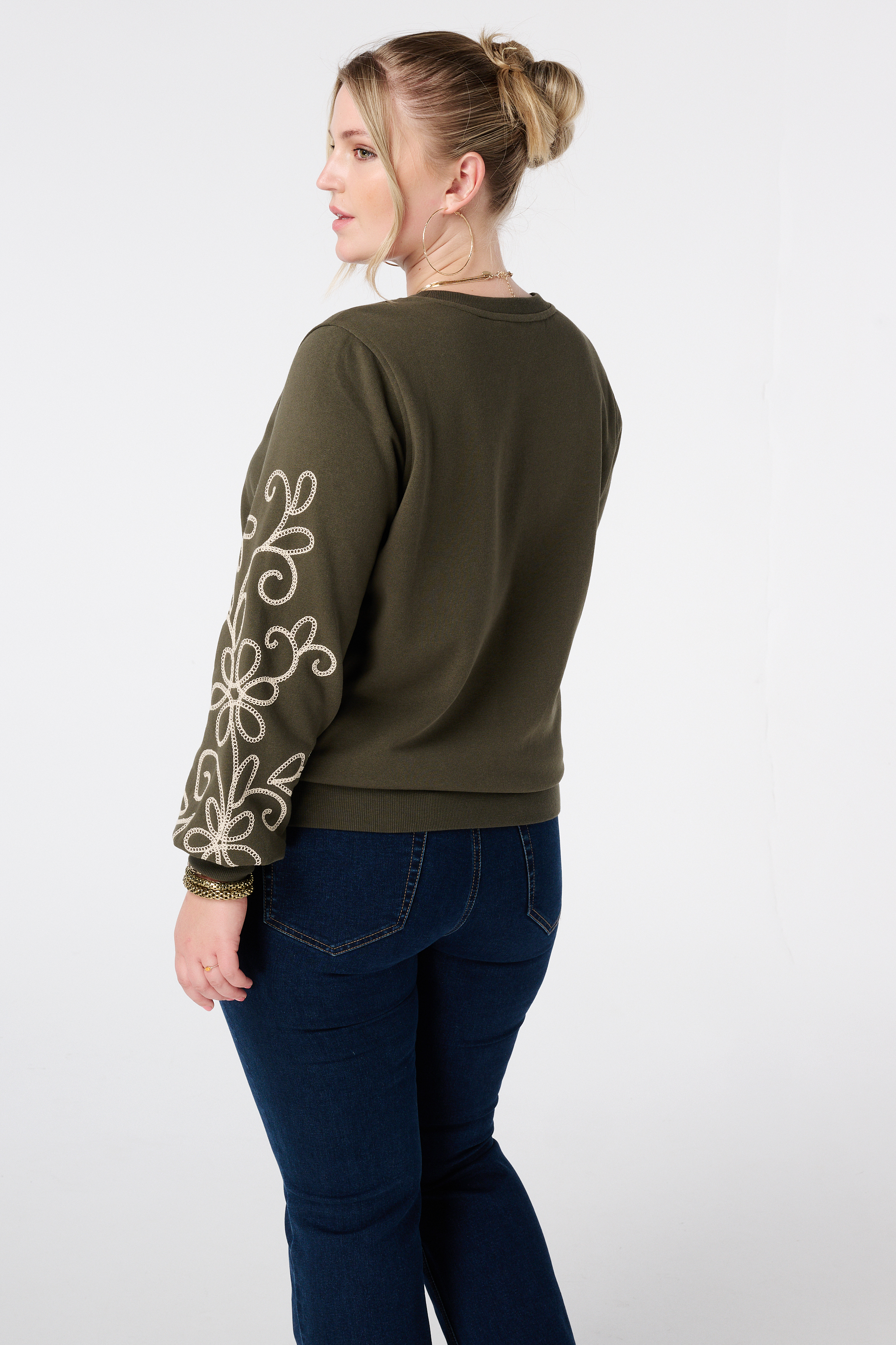 Sweater met broderie details Donker khaki