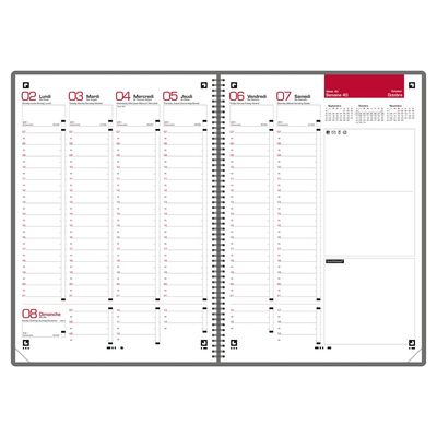 Agenda à élastique Office - 1 semaine sur 2 pages - 15 x 21 cm - gris/noir - Oxford
