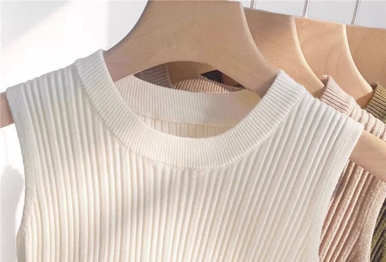 LINSI - Tanktop met ronde hals en geribbelde boorden