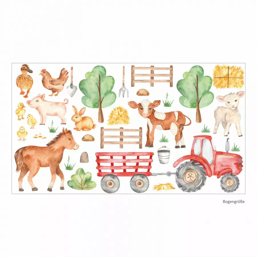 Nikima Wandtattoo 207 Bauernhof Aquarell Tierkinder Kalb Fohlen Lamm in 6 vers. Größen braun