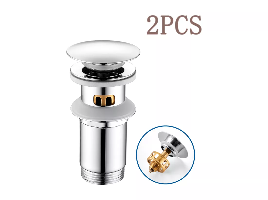2PCS Auralum max Bonde Lavabo Pop Up Avec Trop Plein,Bouchon Vidange avec Panier Crépine,Bonde Vidage en Laiton/Inox pour Lavabo Salle Bain,Chromé