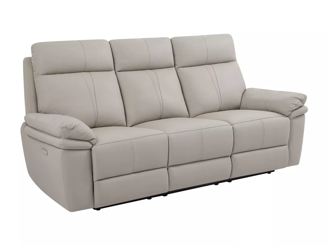 Canapé 3 places et fauteuil relax électrique en cuir gris clair MESOLA