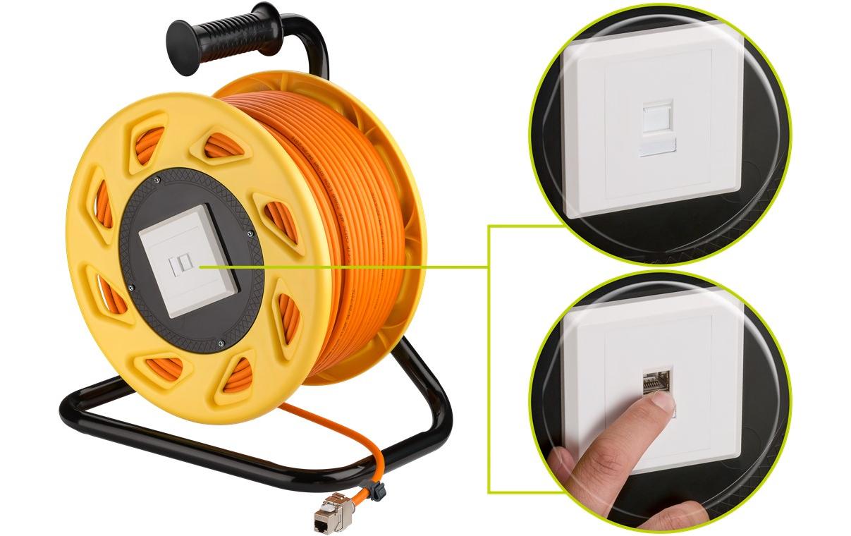 Patchkabel 58938 Cat 7A, S/FTP, 90 m, Orange<br>Mobile RJ45 Netzwerk Kabeltrommel