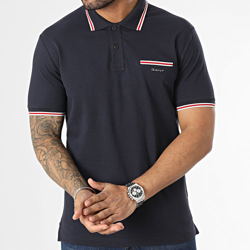 Polo Manches Courtes 3-Col Tipping Solid Pique 2003170 Bleu Marine