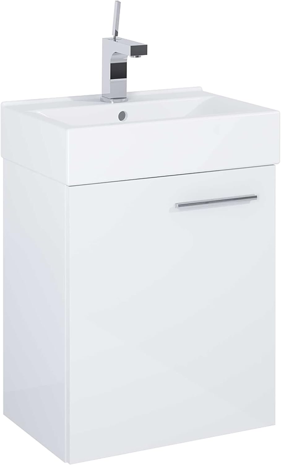 Elita 45 Badmöbel Set SMALL 45cm Ture Soft-Close Keramik Hängeschrank Badezimmerschrank mit Waschbecken Unterschrank Waschtisch, Holzwerkstoff, Weiß Hochglanz Lackiert