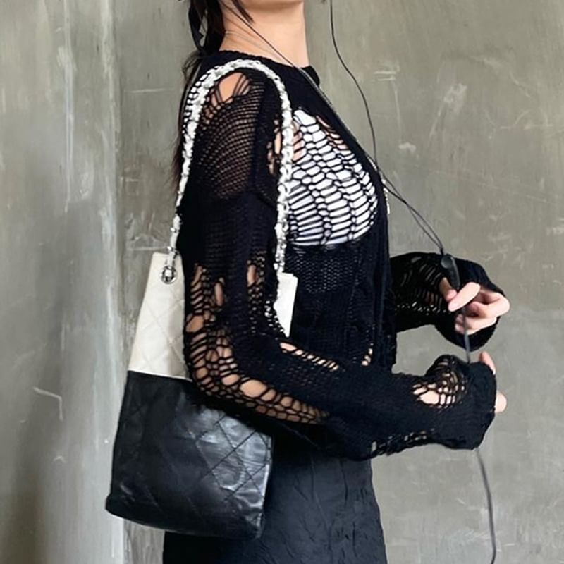 Sosana - Crop top met lange mouwen en distressed knit