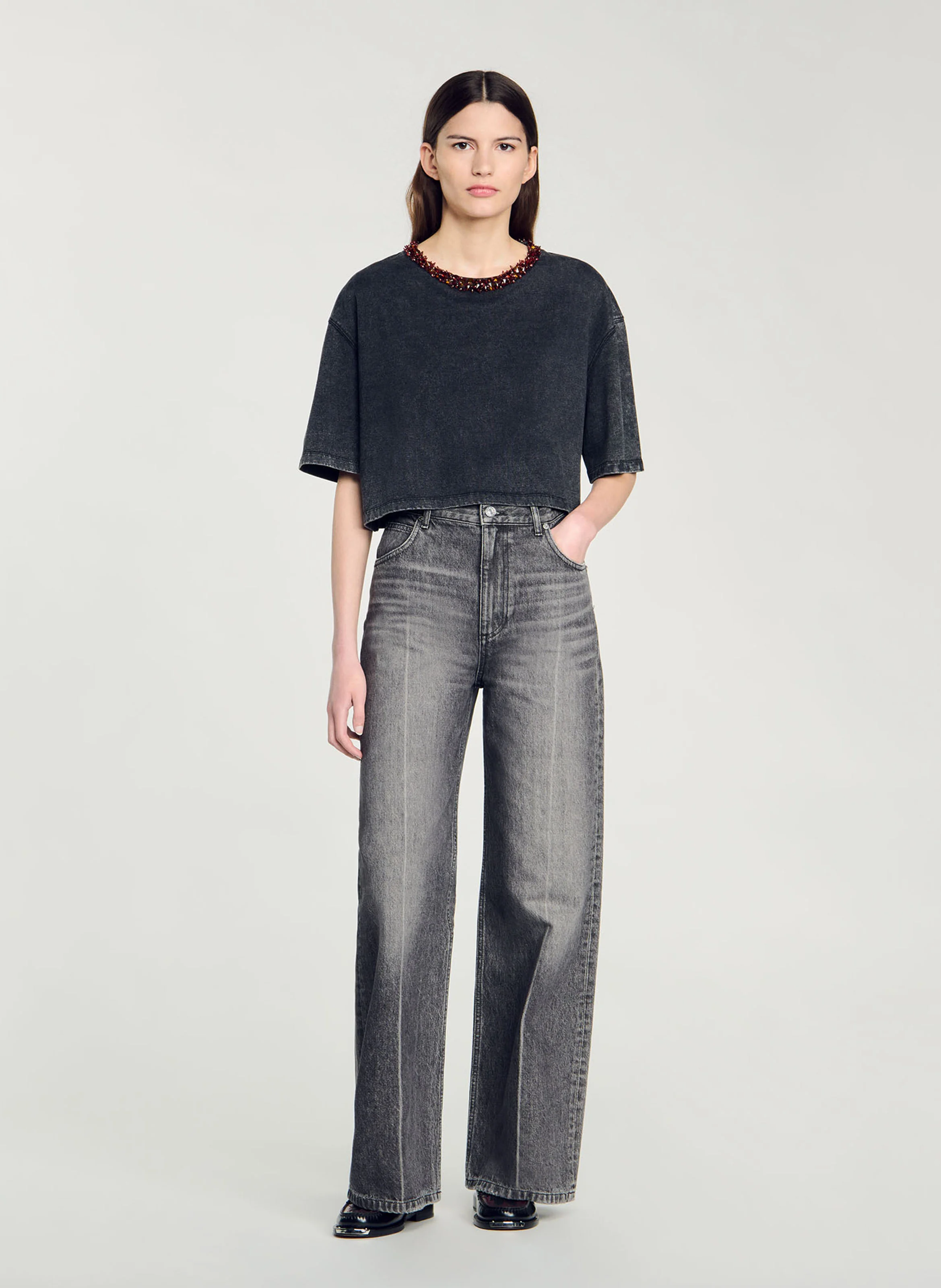 Tee-shirt col rond en coton | Noir