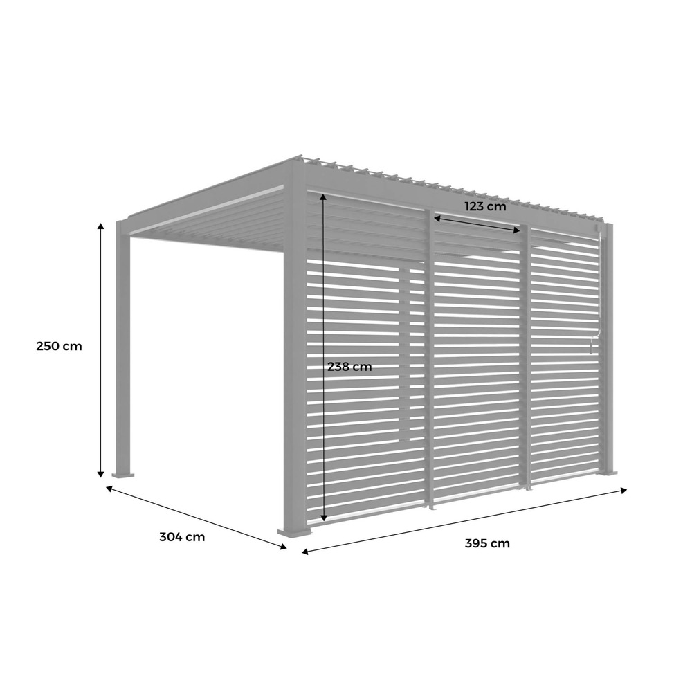 Pergola bioclimatique triomphe 3x4 + 3 persiennes 130cm pour le côté de 4m l 400 x p 300 x h 250 cm