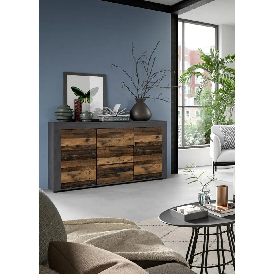 Hioshop Jam dressoir 2 deuren- 3 lades eiken decor