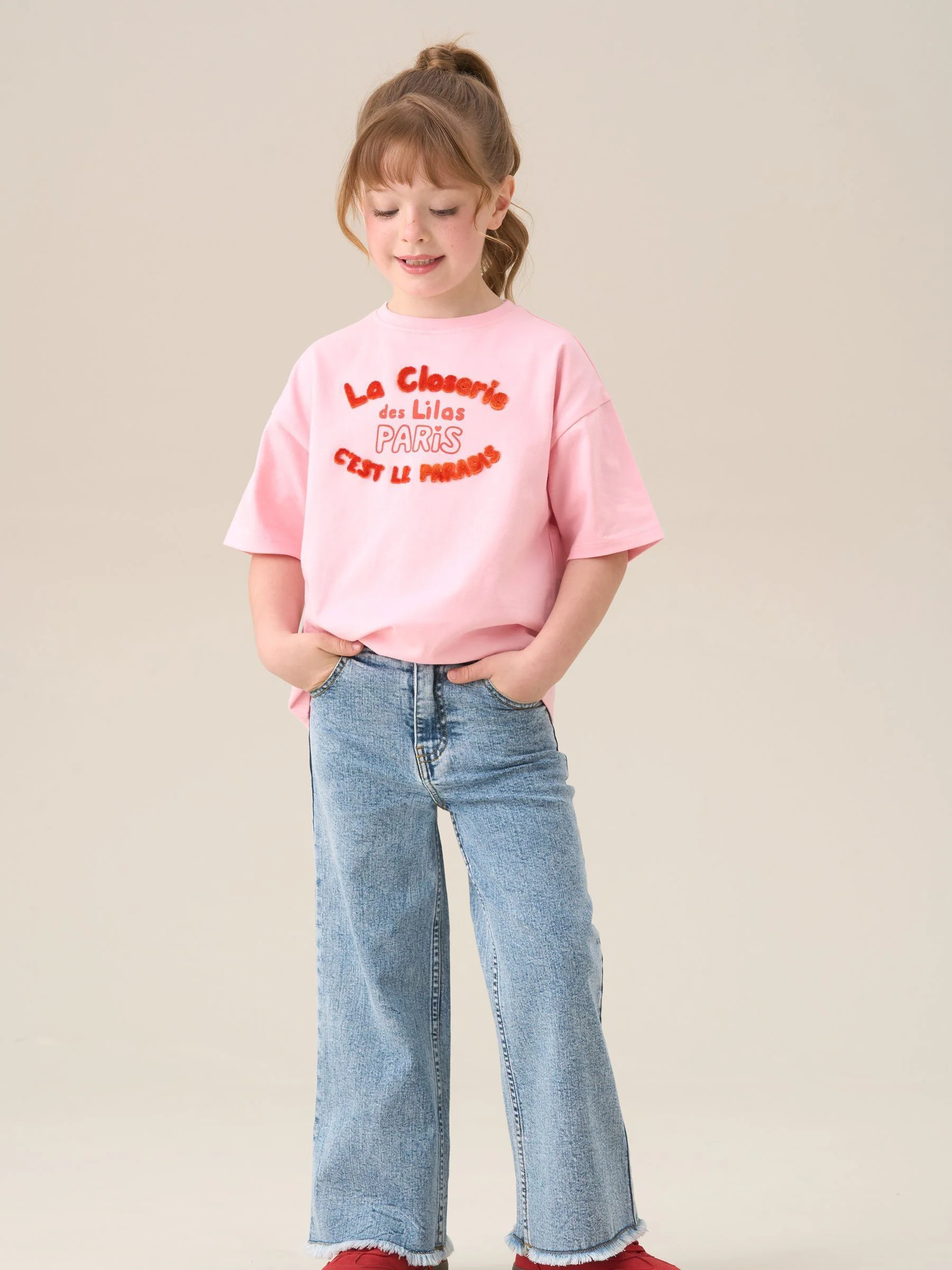 Angel & Rocket Brooke Wide Leg Heart Print Pocket Jeans