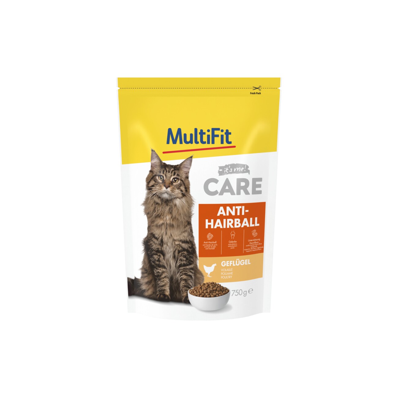 MultiFit Care Trockenfutter Katze, Adult, Anti Hairball, Huhn 750 g