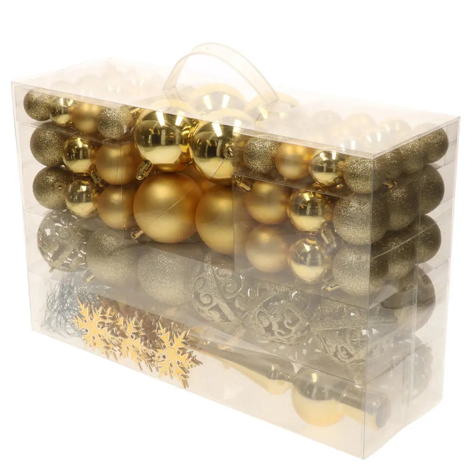 Bellatio decorations Kerstballen set - 110x - goud - kunststof