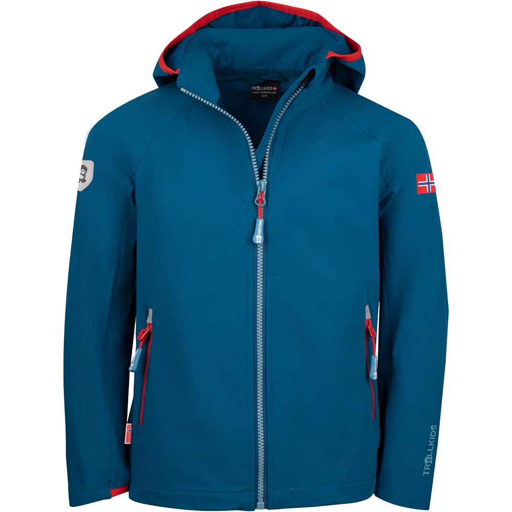 Trollkids Kvalvika Softshelljacke Kinder petrol spicy red