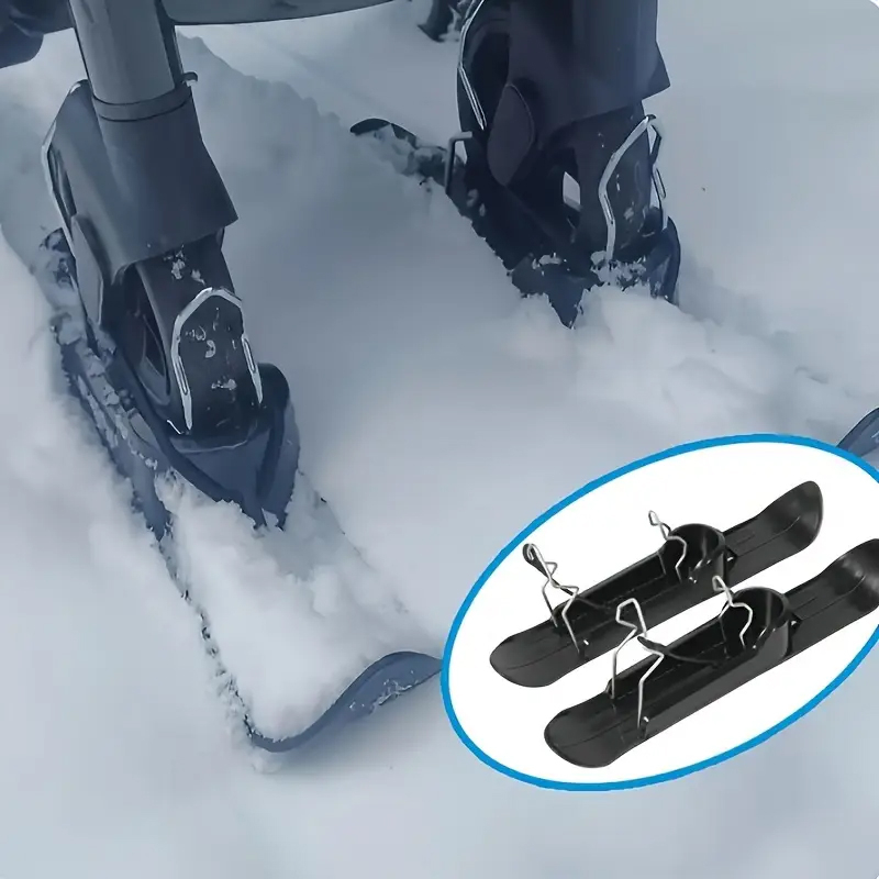 (2er Set) Kinderwagen Ski Aufsatz Schnee Schuhe Buggy Schlitten Brett für Babywagen Räder - Schwarz