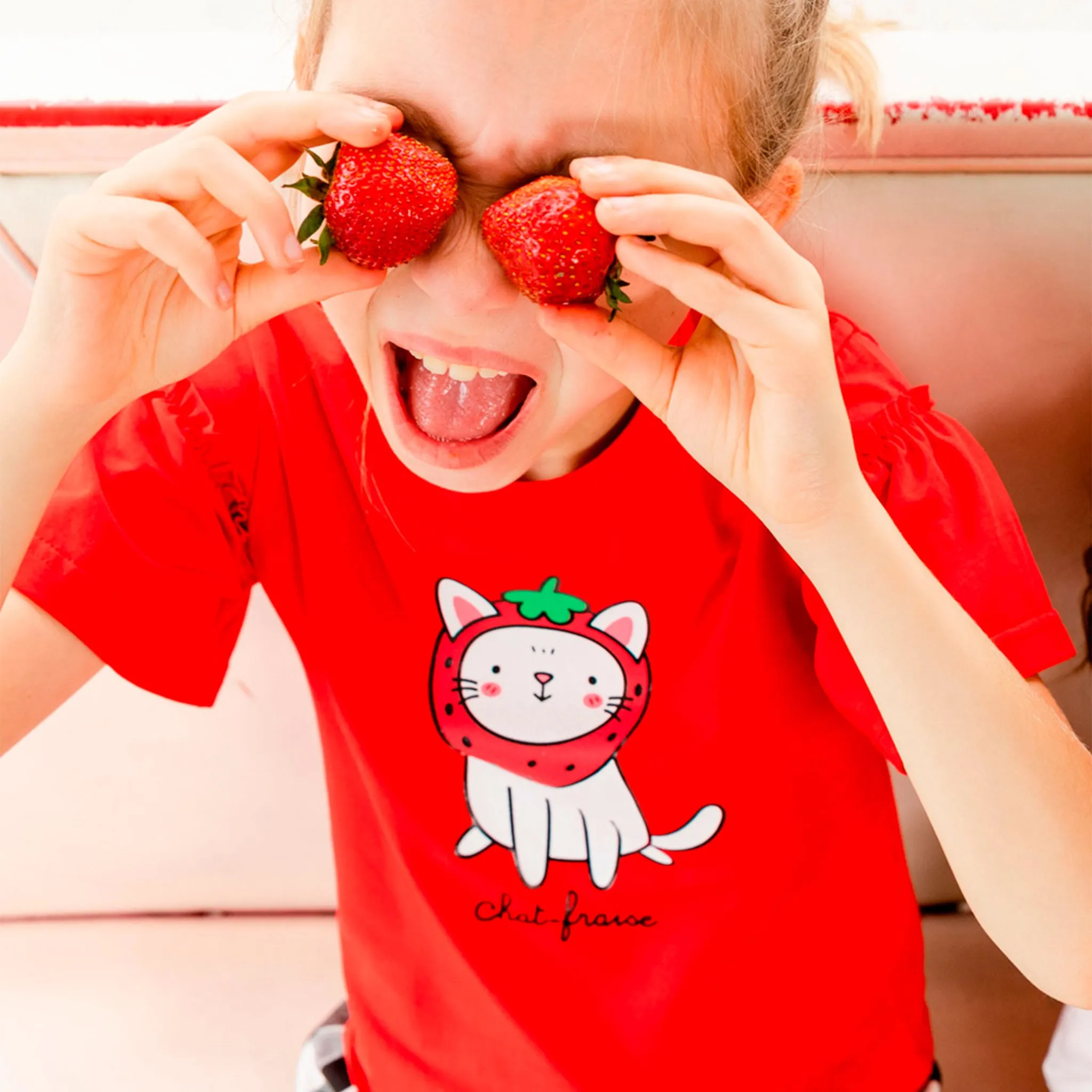 Deux par Deux T-shirt Chat Fraise 3-6ans