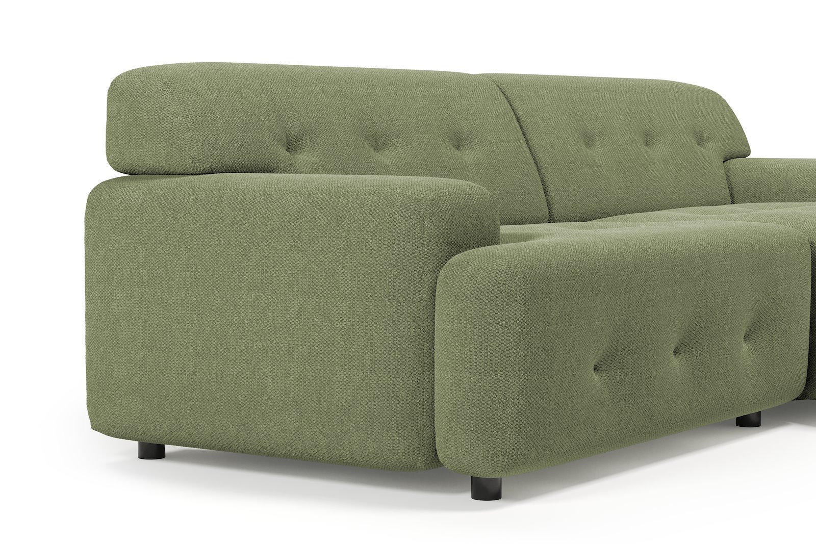 Bob sofa 1,5-seter med sjeselong høyre. Tekstil Mito 55 Pale Green med sorte ben.
