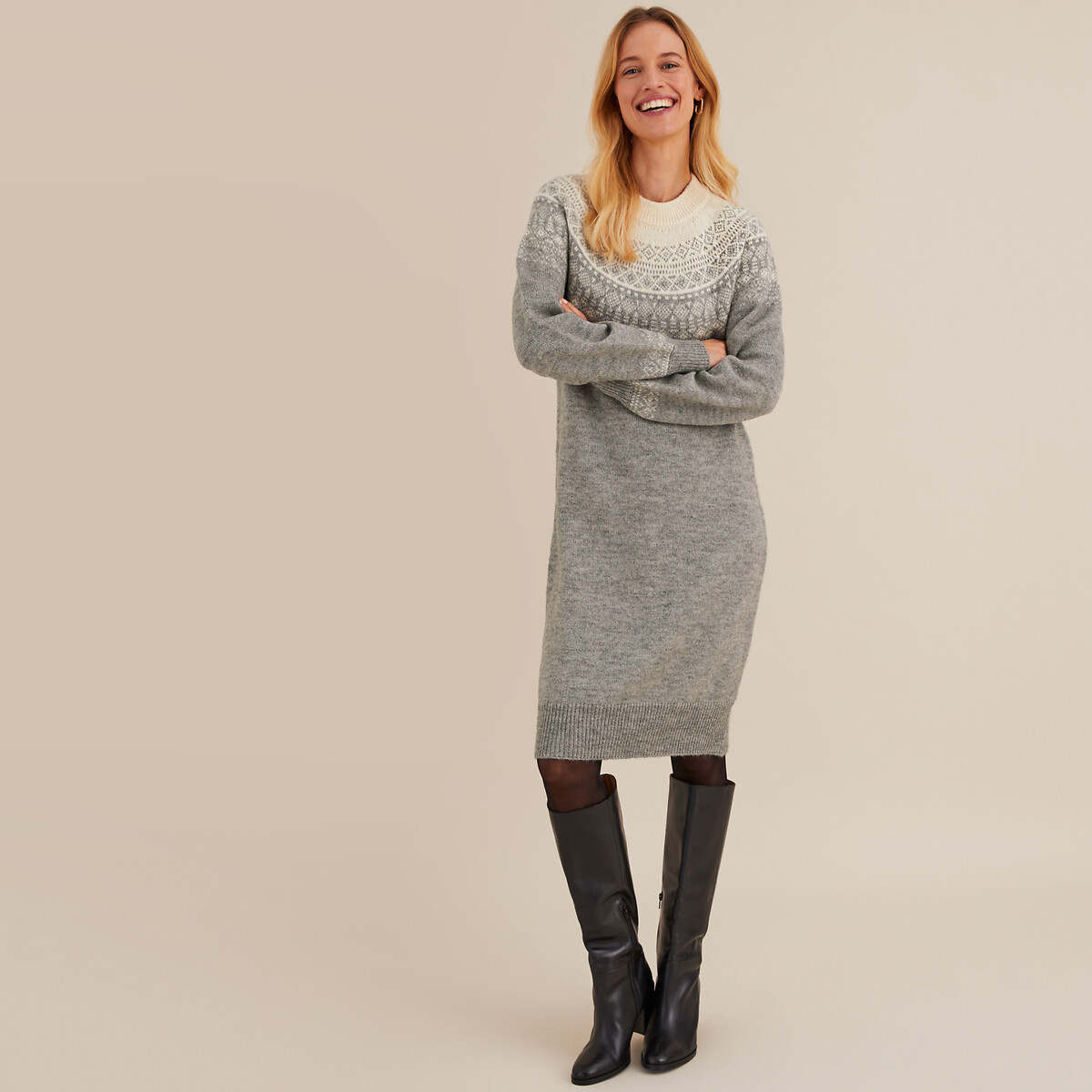 ANNE WEYBURN<br>Vestido curto reto em jacquard